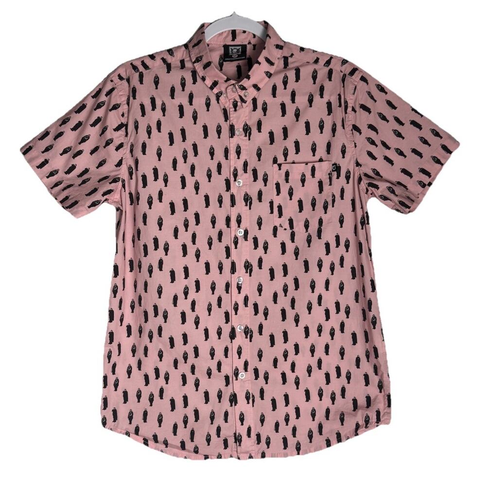 Creepy Co Bela Lugosi Mens Dracula Pink Gothic Horror Button Down Shirt Size M